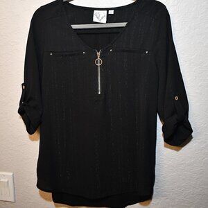 3/$15  Janet Chung Black Metallic Blouse